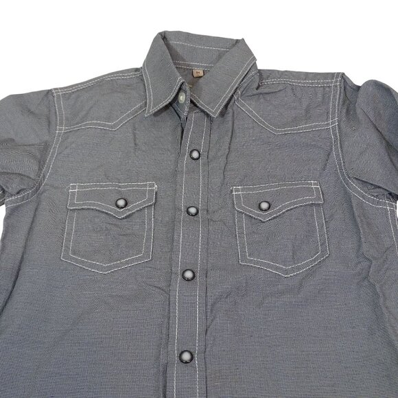 Rafter C Cowboy Pearl Snap Western Shirt Rodeo Boys Size M Black Long Sleeve - Picture 2 of 10